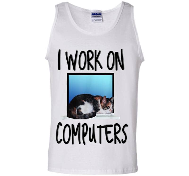 Inktee Store - Funny Cats And Computers Kitty For Pet Lovers Mens Tank Top Image