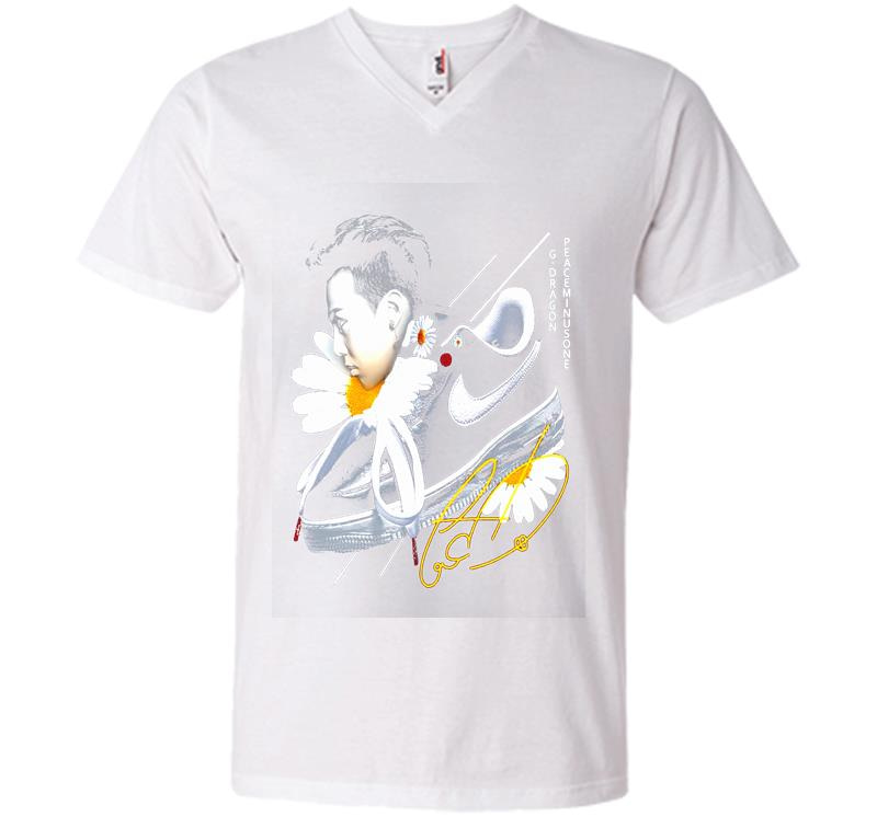 Inktee Store - G-Dragon Kwon Ji-Yong And Nike Logo Signature V-Neck T-Shirt Image
