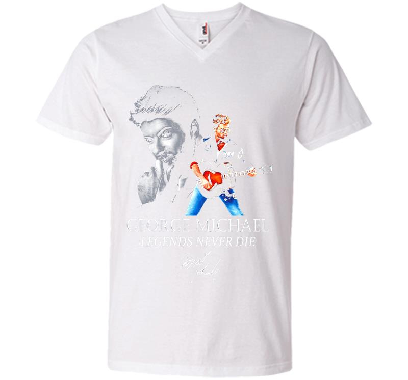 Inktee Store - George Michael Legends Never Die Signature V-Neck T-Shirt Image