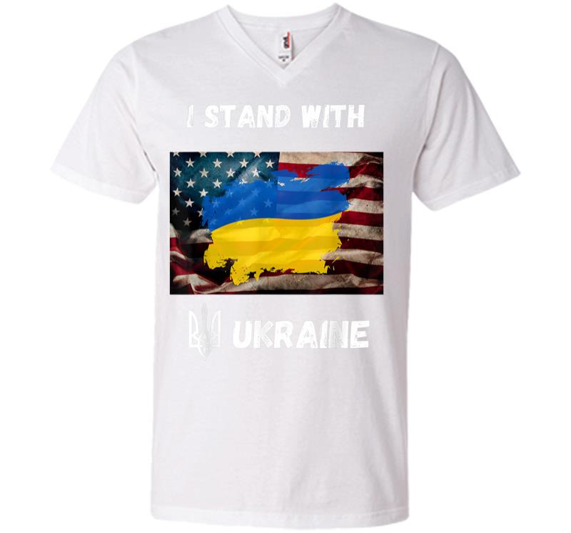 Inktee Store - I Stand With Ukraine American Friendship Flag Roots V-Neck T-Shirt Image
