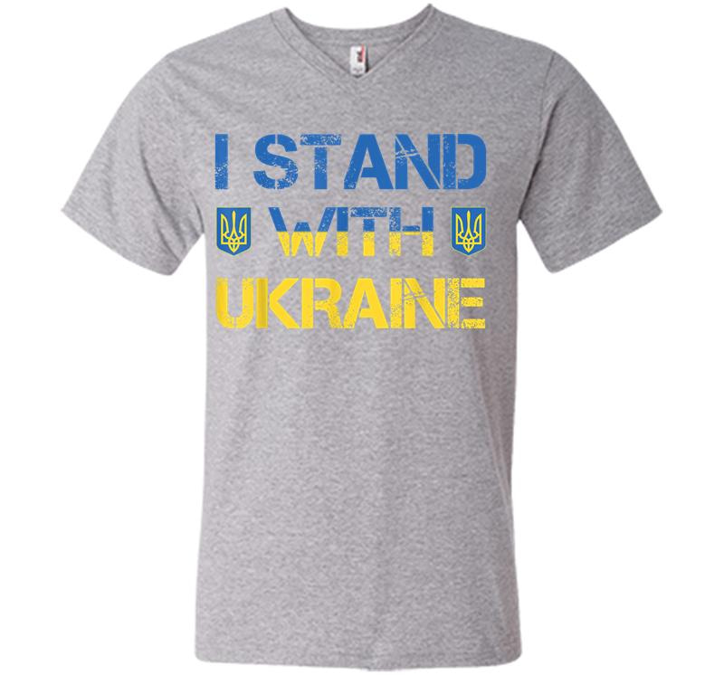 Inktee Store - I Stand With Ukraine Ukrainian Flag Supporting Ukraine V-Neck T-Shirt Image