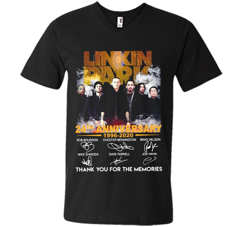 Linkin Park Rock Band 24Th Anniversary 1996-2020 Thank You For The Memories V-Neck T-Shirt