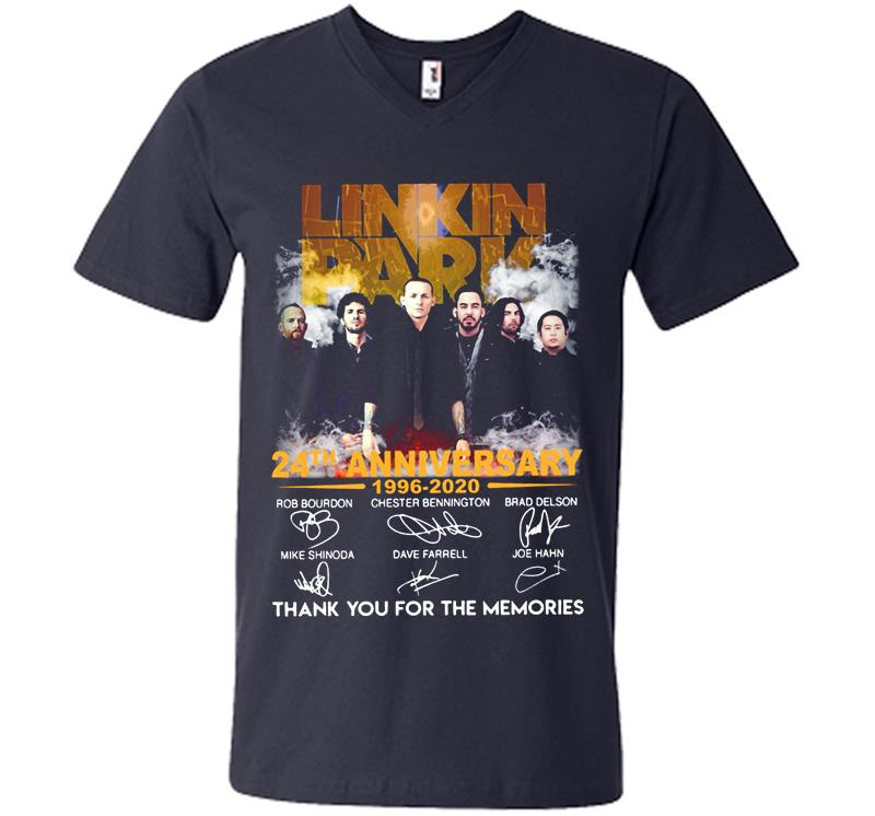 Inktee Store - Linkin Park Rock Band 24Th Anniversary 1996-2020 Thank You For The Memories V-Neck T-Shirt Image