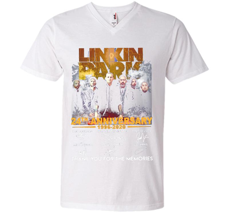 Inktee Store - Linkin Park Rock Band 24Th Anniversary 1996-2020 Thank You For The Memories V-Neck T-Shirt Image