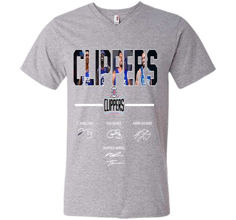 Inktee Store - Los Angeles Clippers Basketball Team Signature V-Neck T-Shirt Image