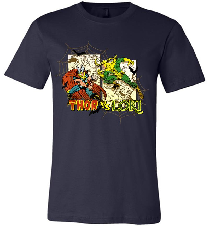 Inktee Store - Marvel Thor Loki Halloween Bats Webs Retro Premium T-Shirt Image