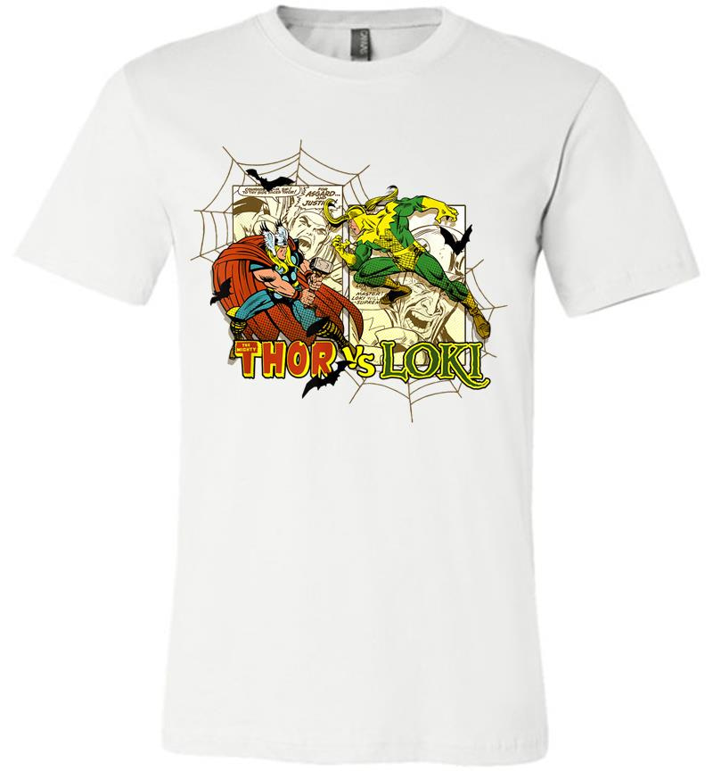 Inktee Store - Marvel Thor Loki Halloween Bats Webs Retro Premium T-Shirt Image