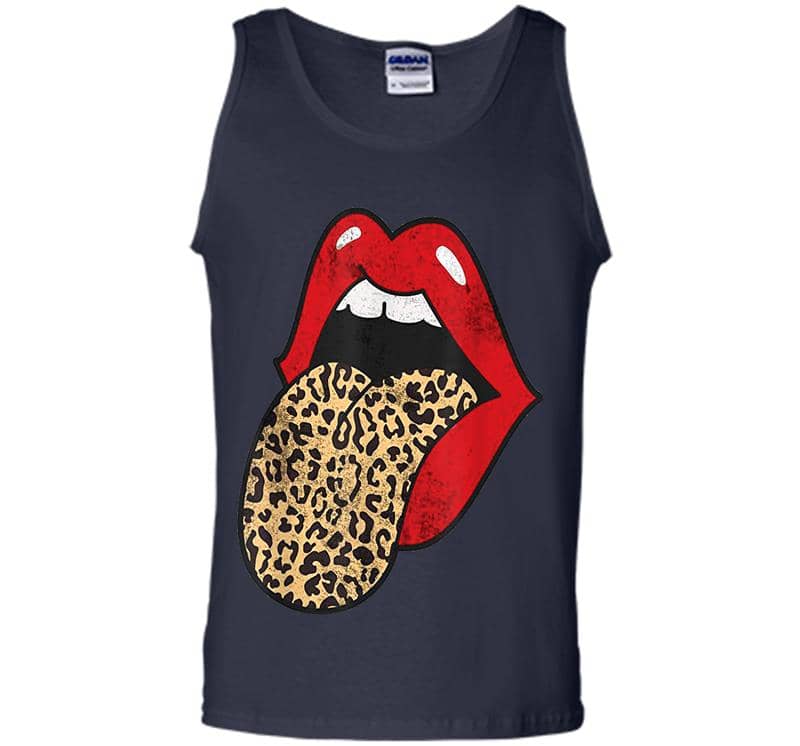 Inktee Store - Red Lips Leopard Tongue Cheetah Animal Print Trendy Graphic Mens Tank Top Image