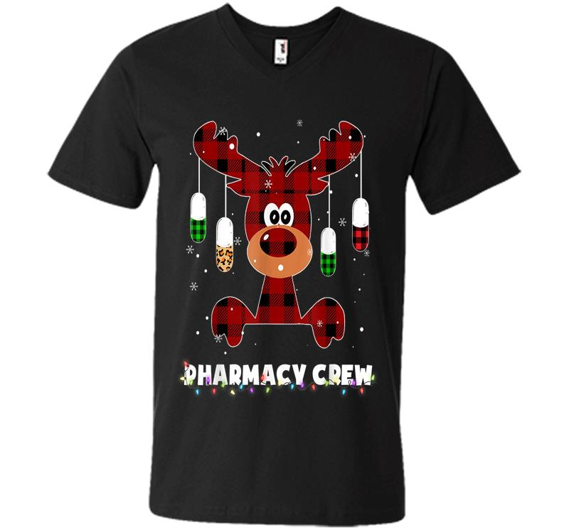 Red Plaid Reindeer Pharmacist Pharmacy Crew Christmas Gift V-Neck T-Shirt