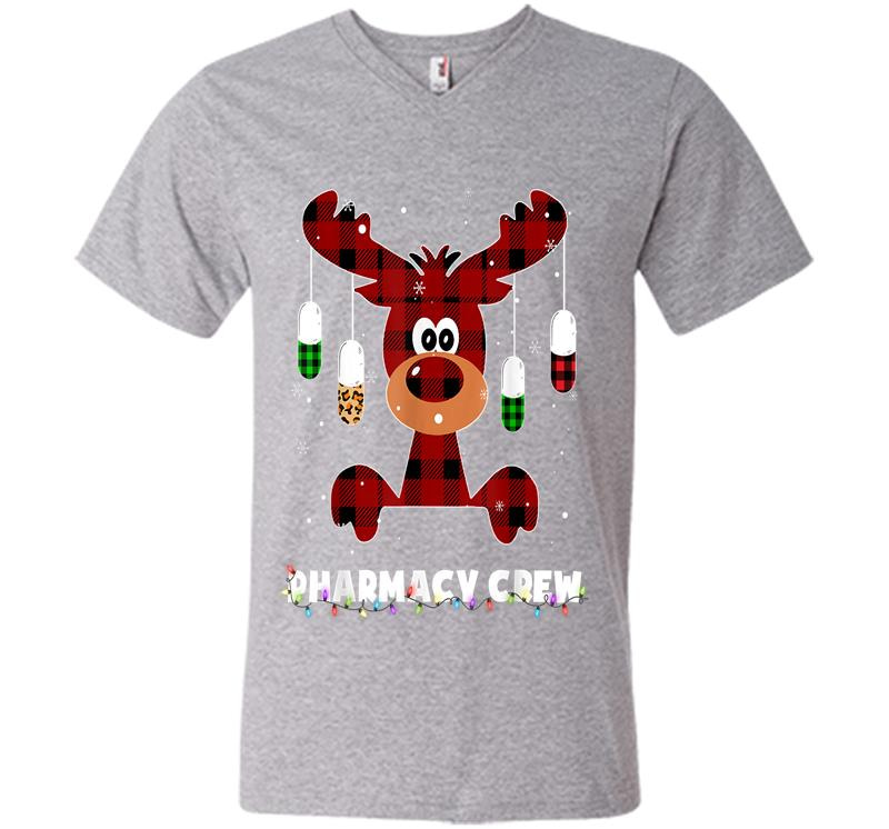 Inktee Store - Red Plaid Reindeer Pharmacist Pharmacy Crew Christmas Gift V-Neck T-Shirt Image