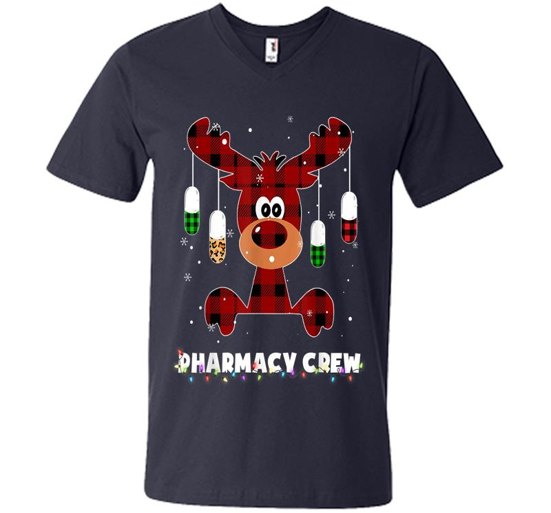 Inktee Store - Red Plaid Reindeer Pharmacist Pharmacy Crew Christmas Gift V-Neck T-Shirt Image