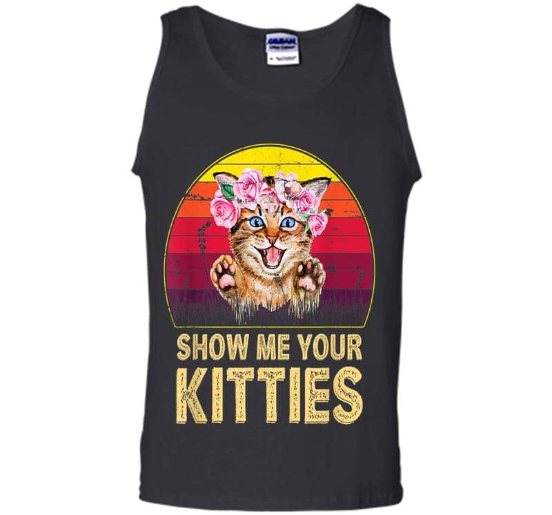 Inktee Store - Retro Vintage Show Me Your Kitties Cat Lover Mens Tank Top Image