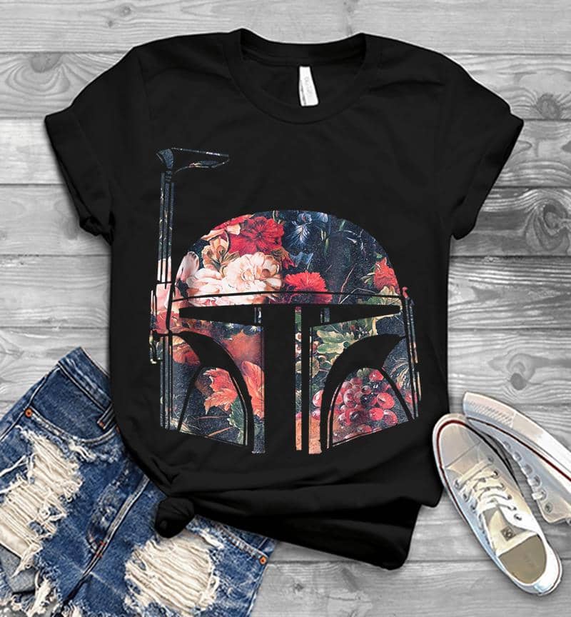 Star Wars Boba Fett Floral Print Helmet Graphic Mens T-Shirt