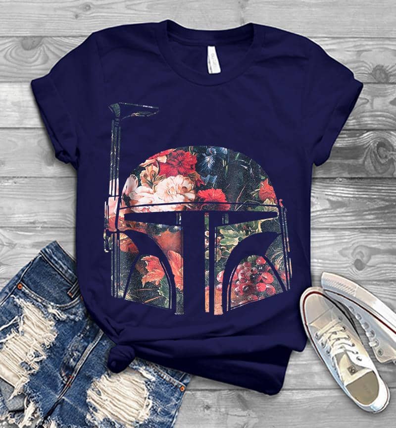Inktee Store - Star Wars Boba Fett Floral Print Helmet Graphic Mens T-Shirt Image