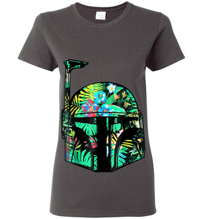 Inktee Store - Star Wars Classic Hawaiian Print Boba Fett Helmet Womens T-Shirt Image