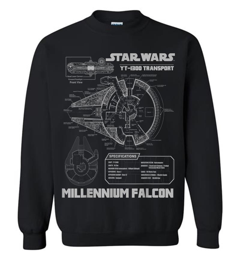 Star Wars Millennium Falcon Grey Schematics C1 Sweatshirt