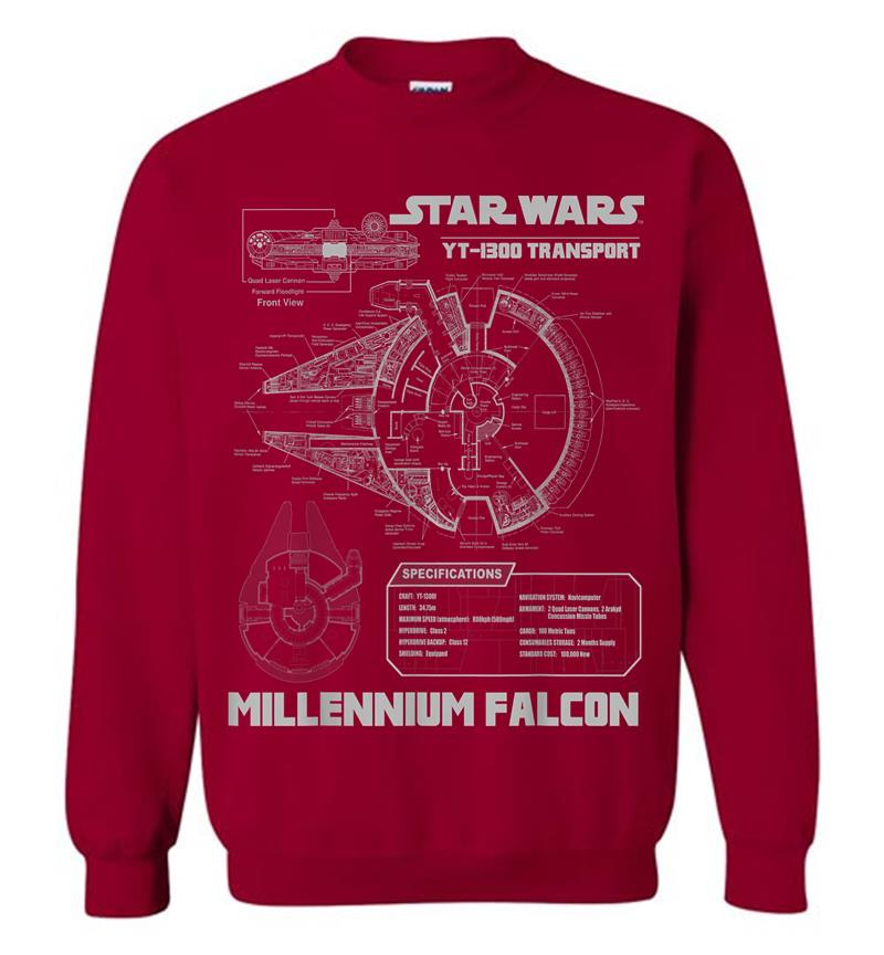Inktee Store - Star Wars Millennium Falcon Grey Schematics C1 Sweatshirt Image