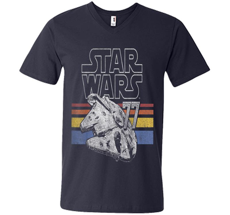 Inktee Store - Star Wars Retro Falcon Stripes V-Neck T-Shirt Image