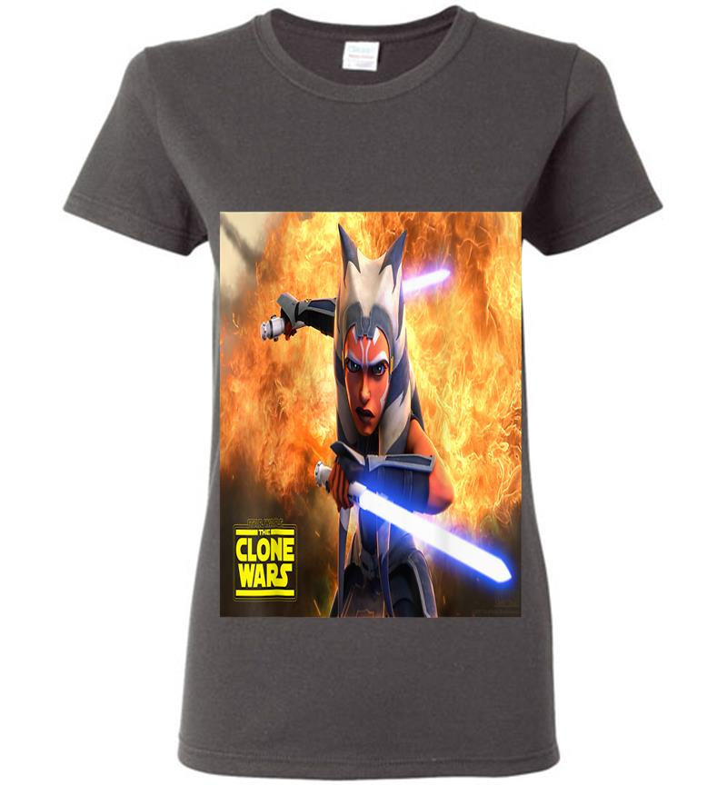 Inktee Store - Star Wars The Clone Wars Ahsoka Tano Teaser Poster Womens T-Shirt Image
