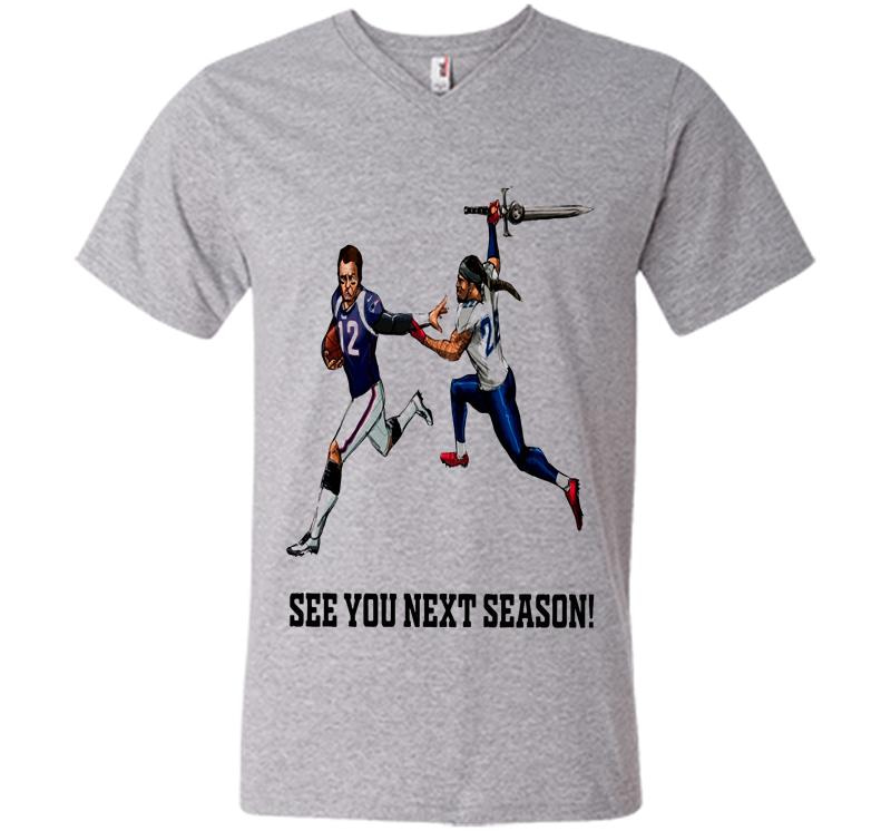 Inktee Store - Tennessee Titans Derrick Henry Vs Tom Brady New England Patriots See You Next Season V-Neck T-Shirt Image