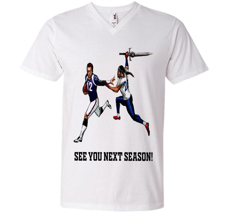 Inktee Store - Tennessee Titans Derrick Henry Vs Tom Brady New England Patriots See You Next Season V-Neck T-Shirt Image