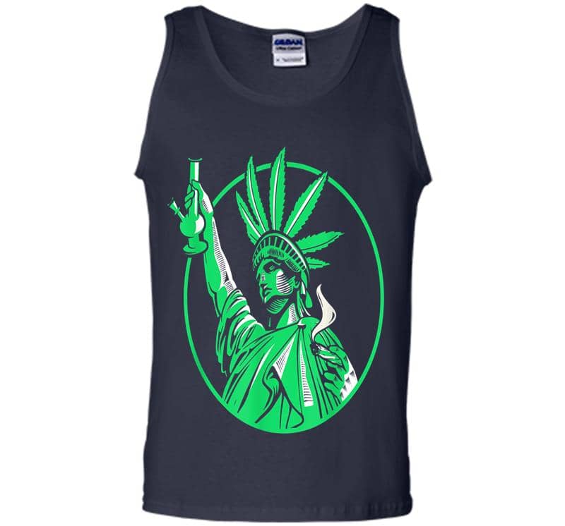 Inktee Store - The Statue Of Liberty Holding Weed Bong Funny Cannabis 420 Mens Tank Top Image