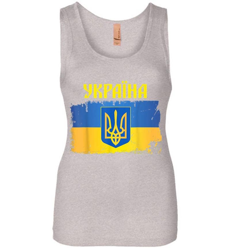 Inktee Store - Ukraine Flag Trident Cyrillic Font Patriotic Gift Ukrainians Women Jersey Tank Top Image