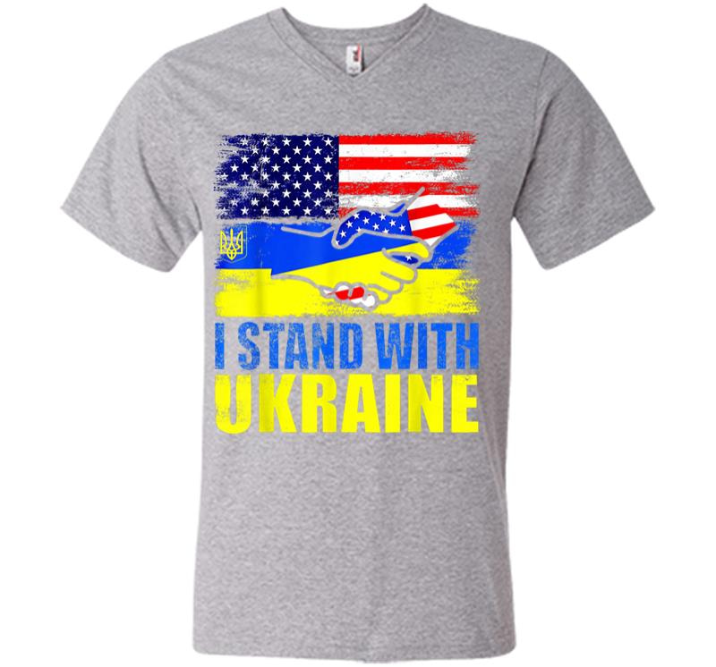 Inktee Store - Ukraine I Stand With Ukraine Ukrainian Flag Support V-Neck T-Shirt Image