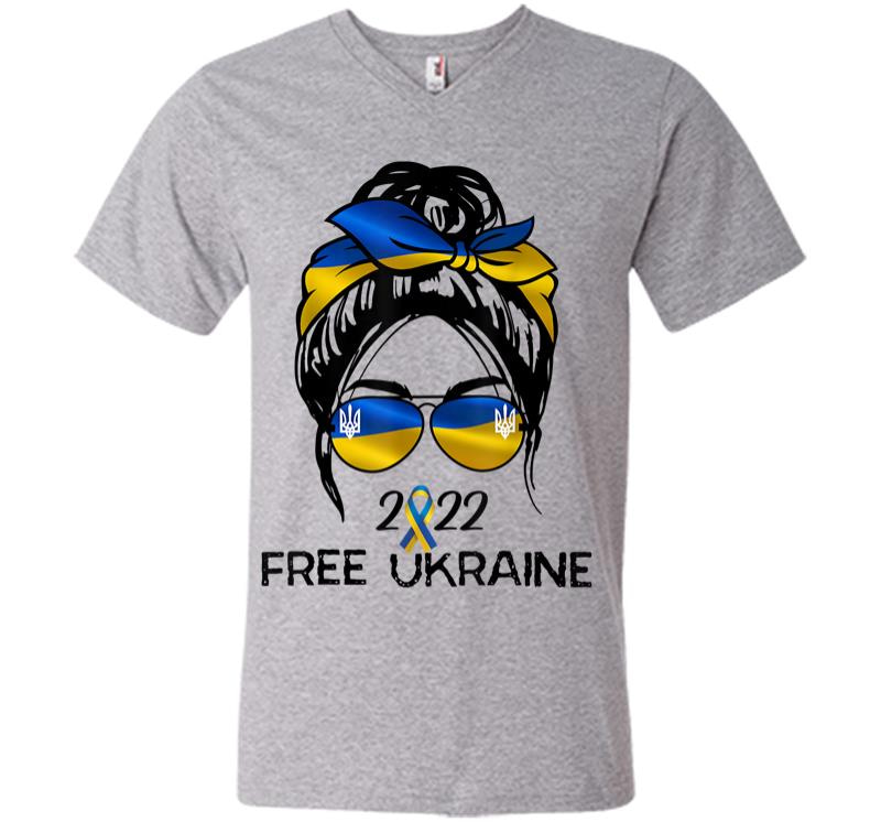 Inktee Store - Ukrainian Flag Ukraine Pride Women Messy Bun Free Ukraine V-Neck T-Shirt Image