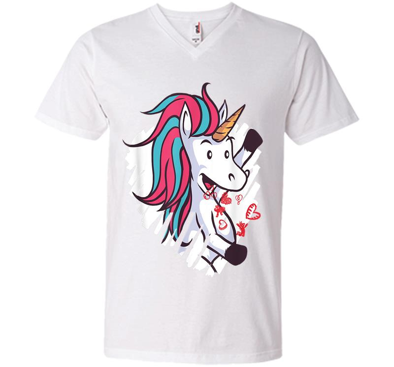Inktee Store - Valentine'S Day Unicorn V-Neck T-Shirt Image