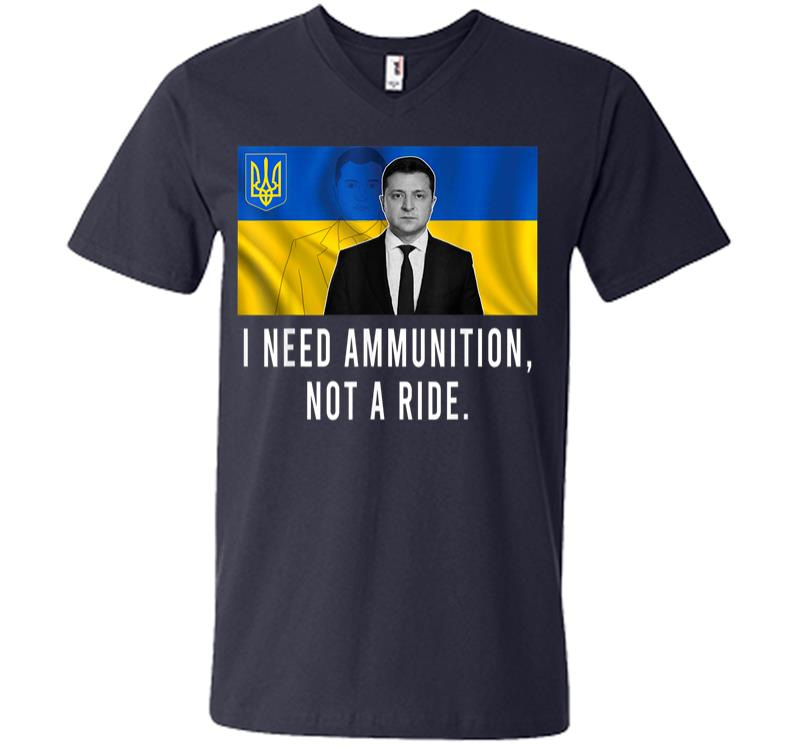 Inktee Store - Volodymyr Zelensky I Need Ammunition Not A Ride Ukraine V-Neck T-Shirt Image