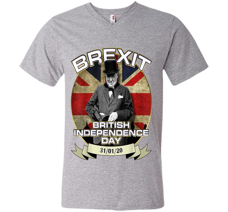 Inktee Store - Winston Churchill British Independence Day Brexit V-Neck T-Shirt Image