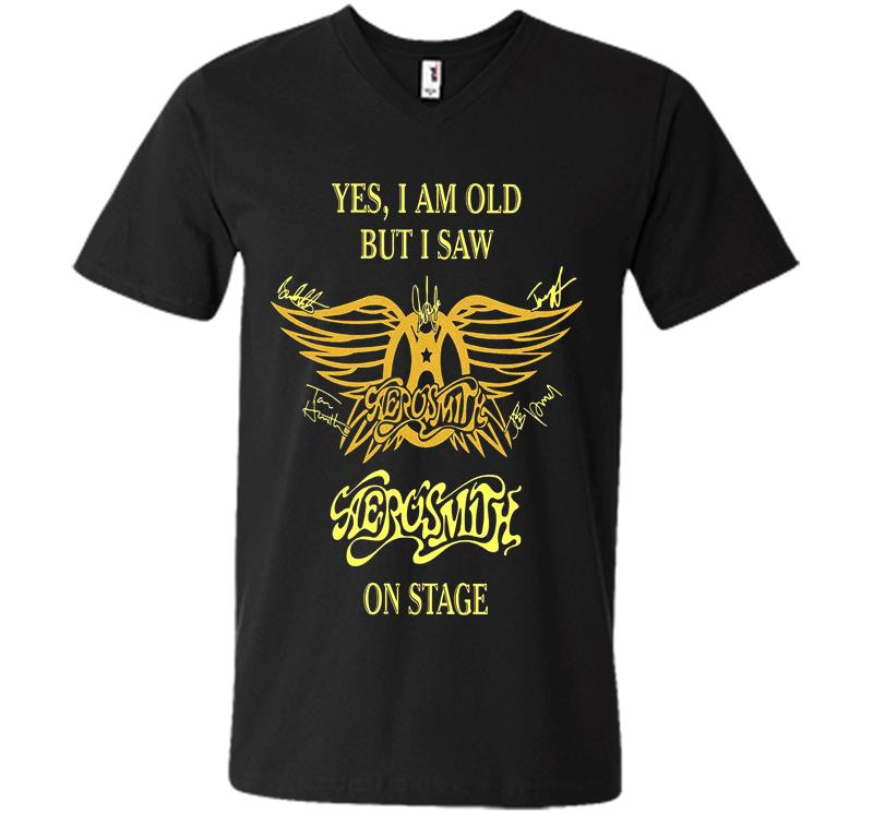 Yes I Am Old But I Saw Aerosmith Rock N Roll Band On Stage V-Neck T-Shirt