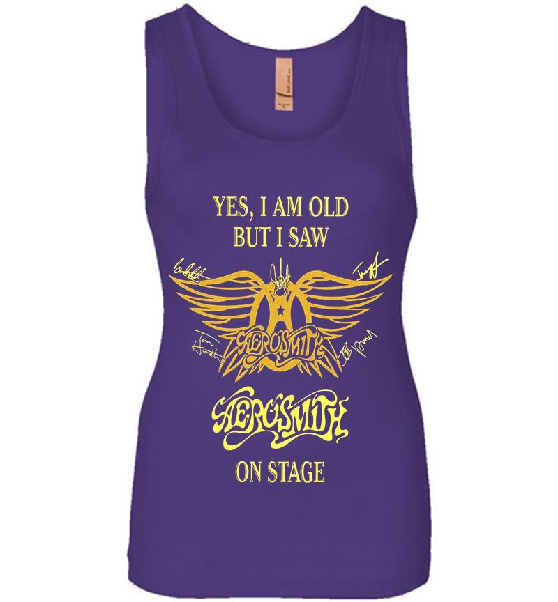 Inktee Store - Yes I Am Old But I Saw Aerosmith Rock N Roll Band On Stage Womens Jersey Tank Top Image