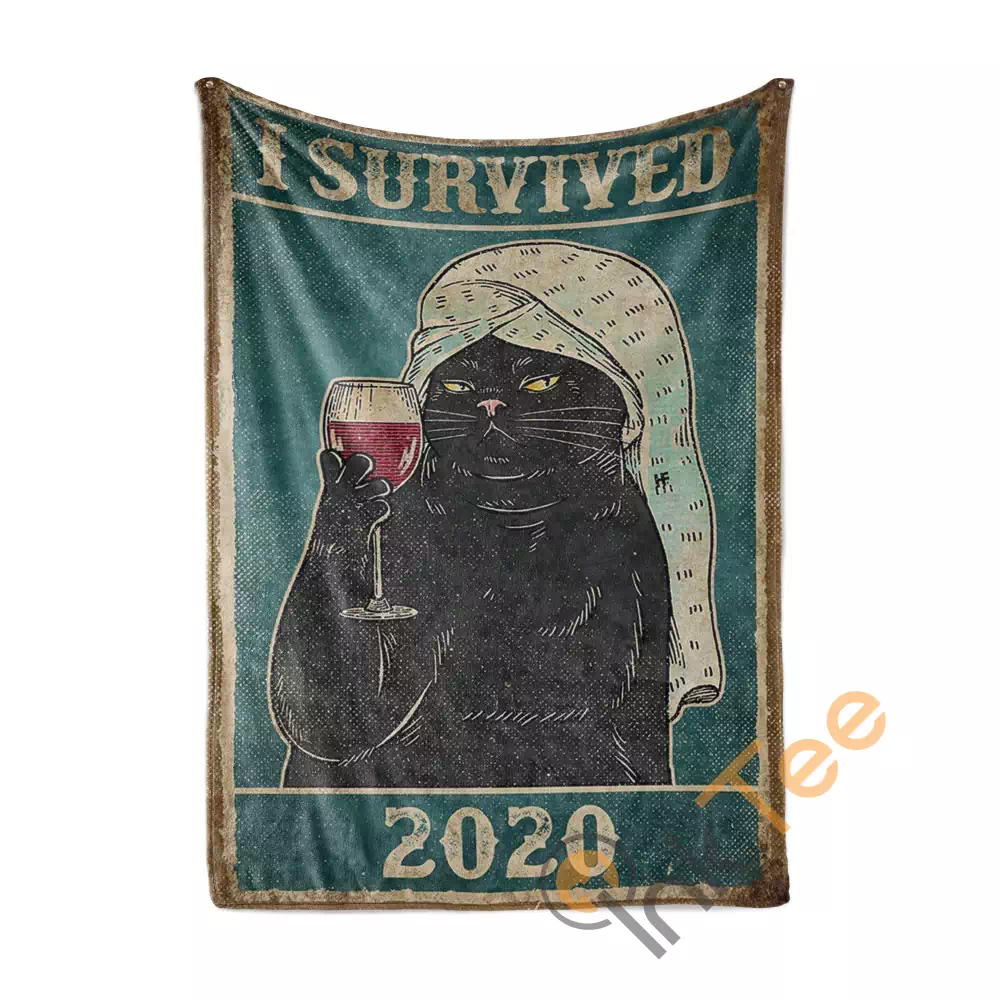 Cat Wine I Survived N285 Fleece Blanket