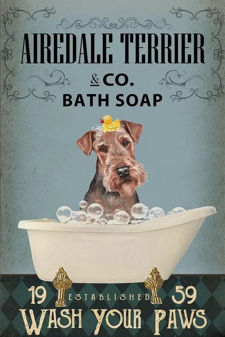 Airedale Terrier Co. Bath Soap Wash Your Paws Animal Dog Lover Foster Poster