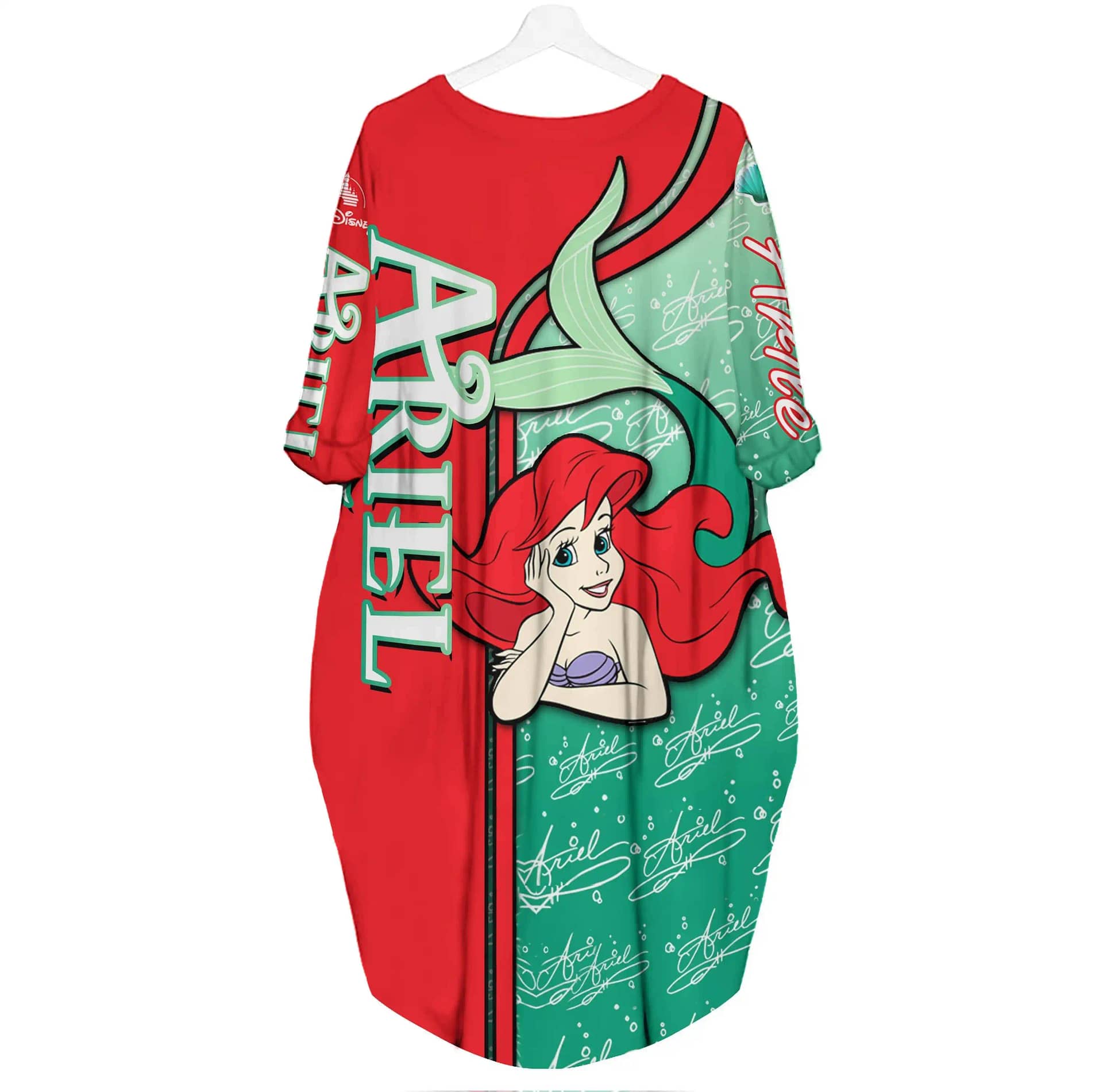 Ariel Princess Little Mermaid Disney Cartoon Summer Vacation Outfit Women Girls Batwing Pocket Dress