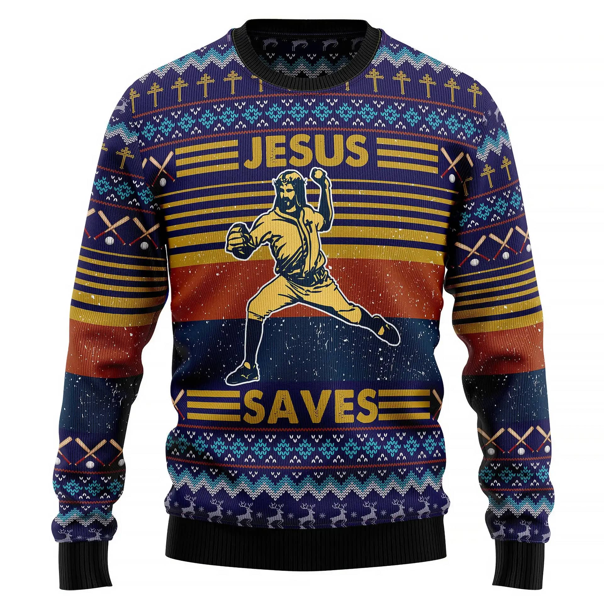 Baseball Jesus Save Best Holiday Gifts Ugly Sweater