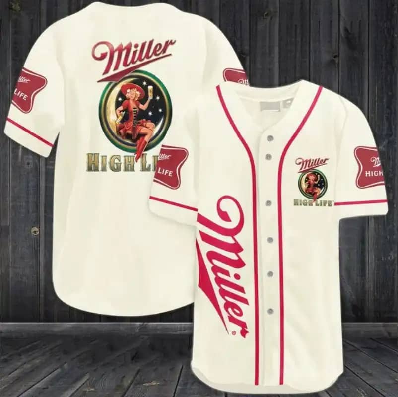 Beige Miller High Life Beer Custom Baseball Jersey