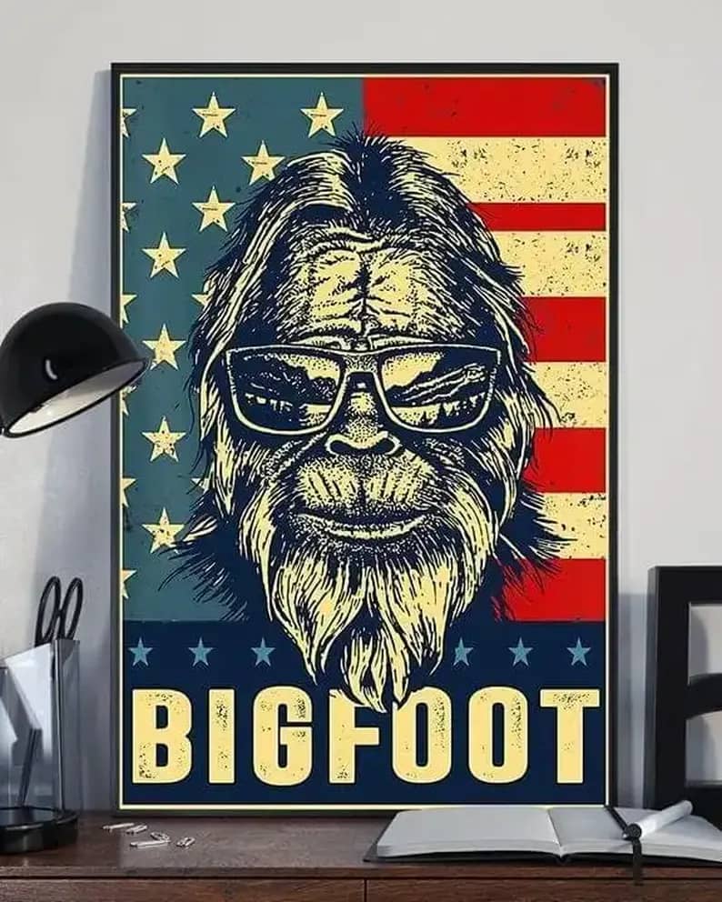 Bigfoot Beard Man Us Flag Independence Day For Lovers American Vertical Poster