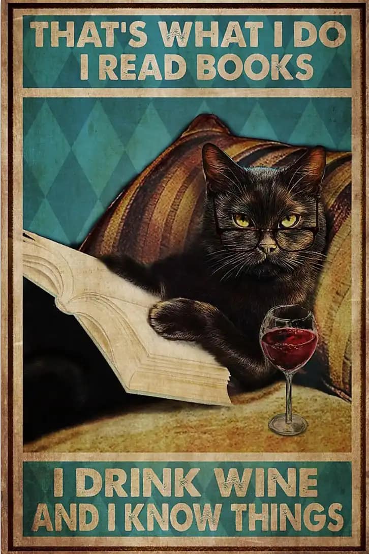 Black Cat That'S What I Do Read Books Drink Wine And Know Things Poster