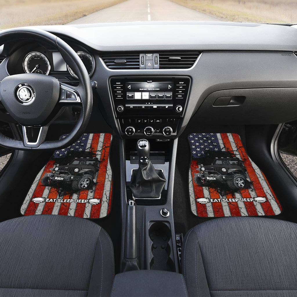 Inktee Store - Black Jeep American Flag Car Floor Mats Image