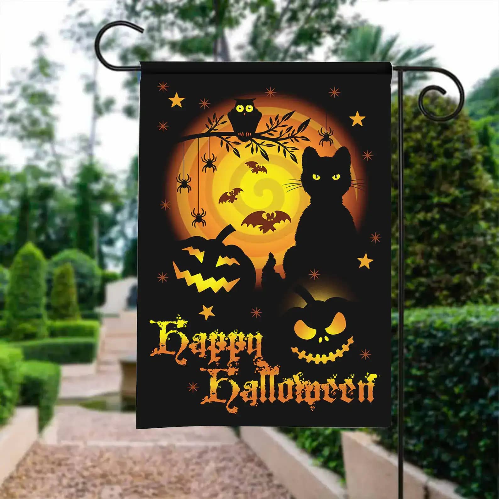 Cat Pumpkin And Ghosts Halloween Flag Gift Decoration Garden Flag