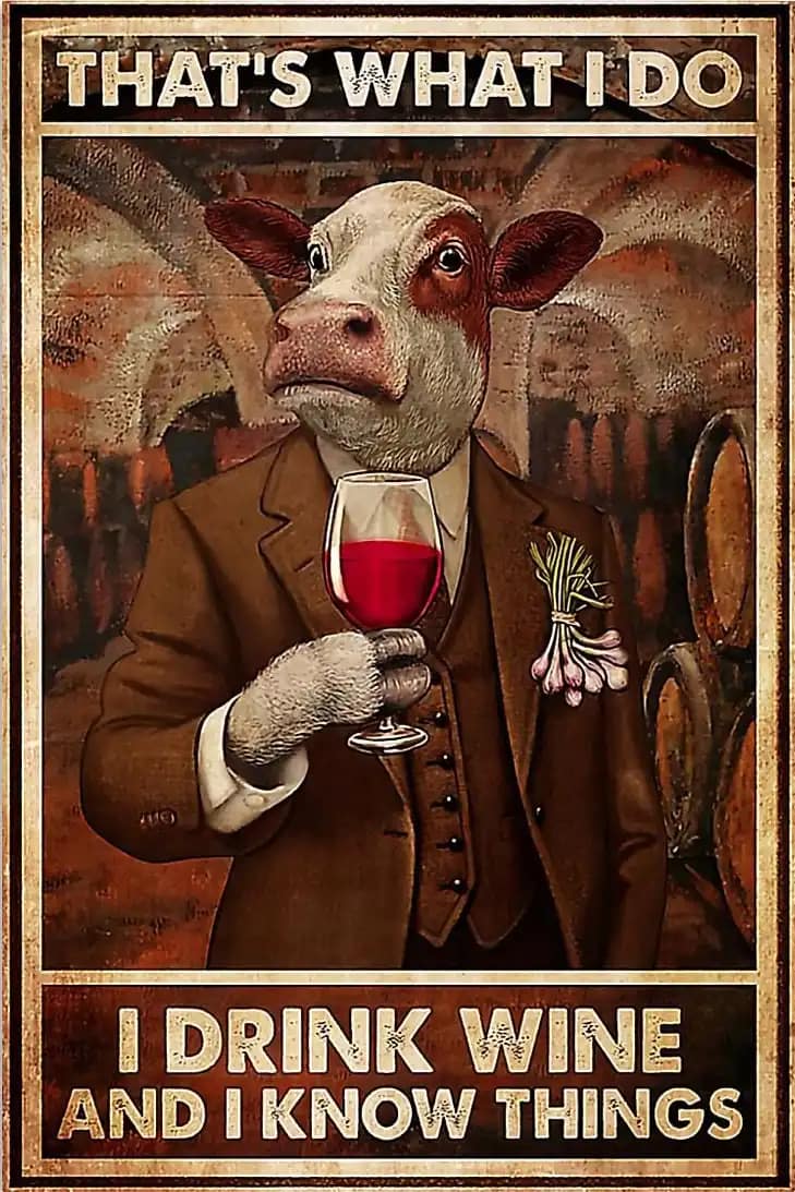 Cow Cattle Drink Wine Poster