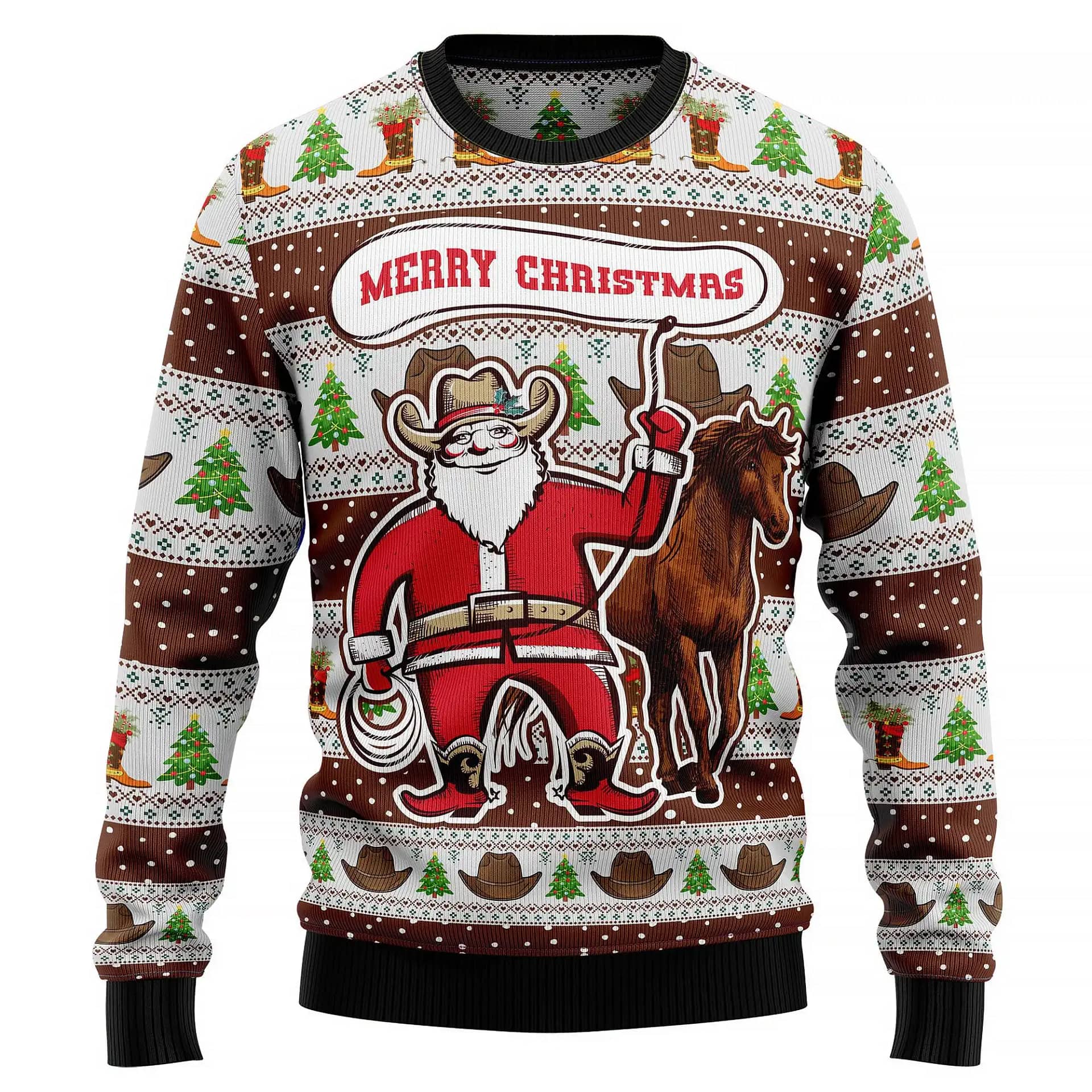 Cowboy Santa Claus Knitted Xmas Holiday Gifts Ugly Sweater