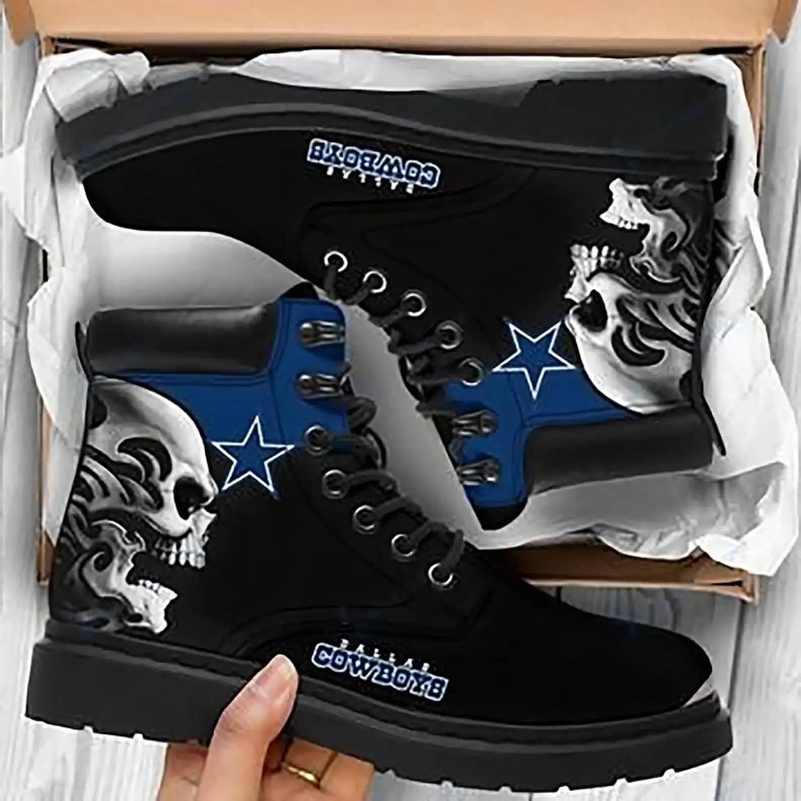 Custom Dallas Cowboy Skull Boots Shoes All Season Boot