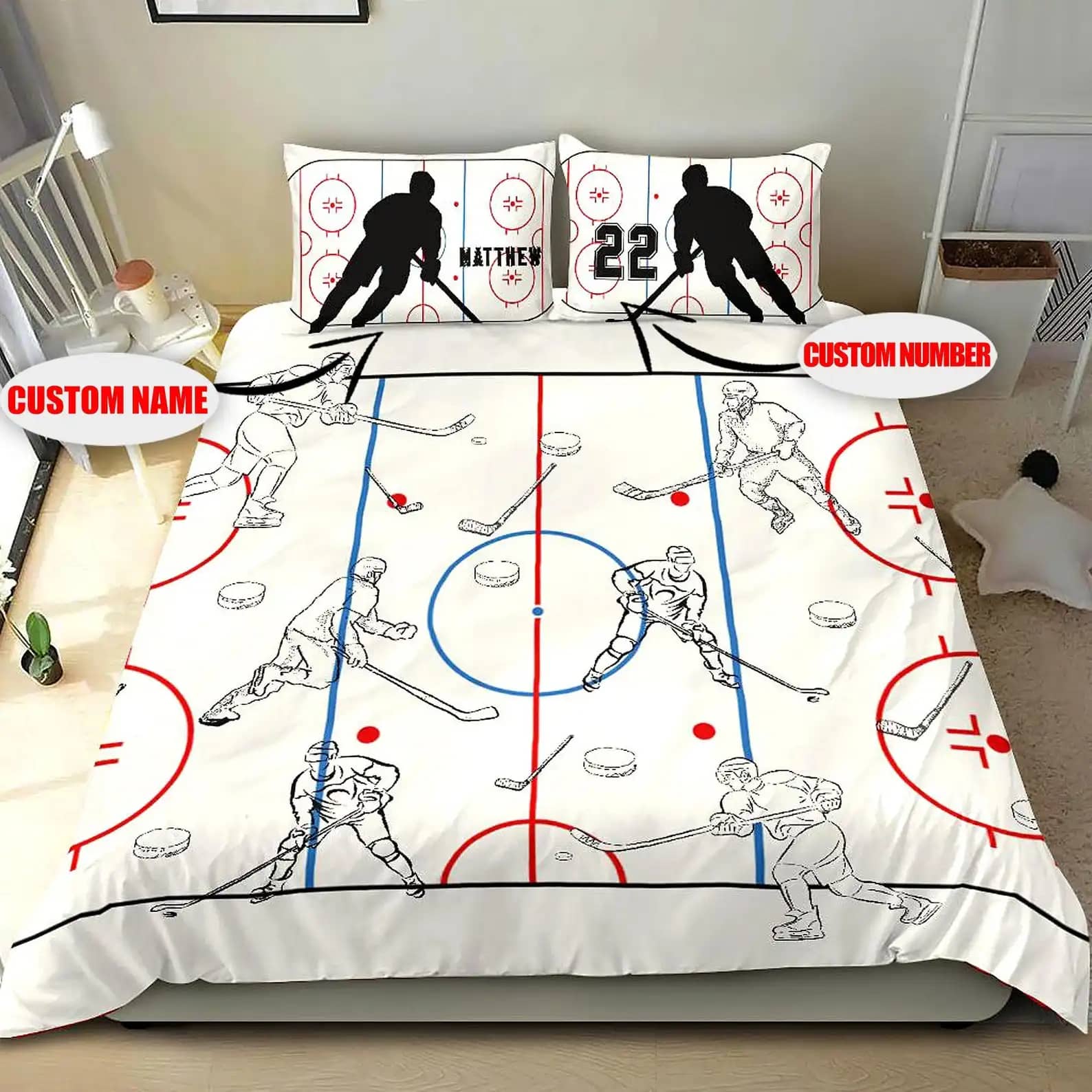 Custom Name And Number Hockey Quilt Bedding Sets