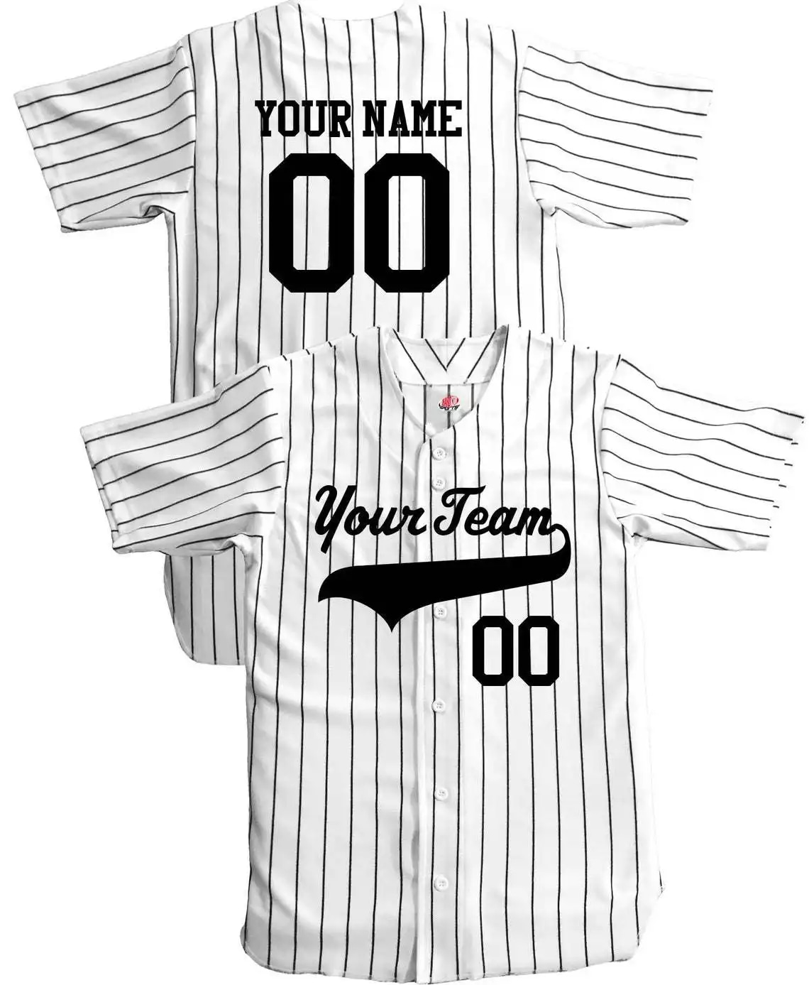 Custom Pinstriped Full Button Down White With Black Pinstripes Personalized Baseball Jersey