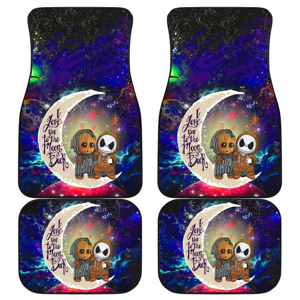 Cute Baby Groot And Jack Nightmare Before Christmas Love You To The Moon Galaxy Car Floor Mats