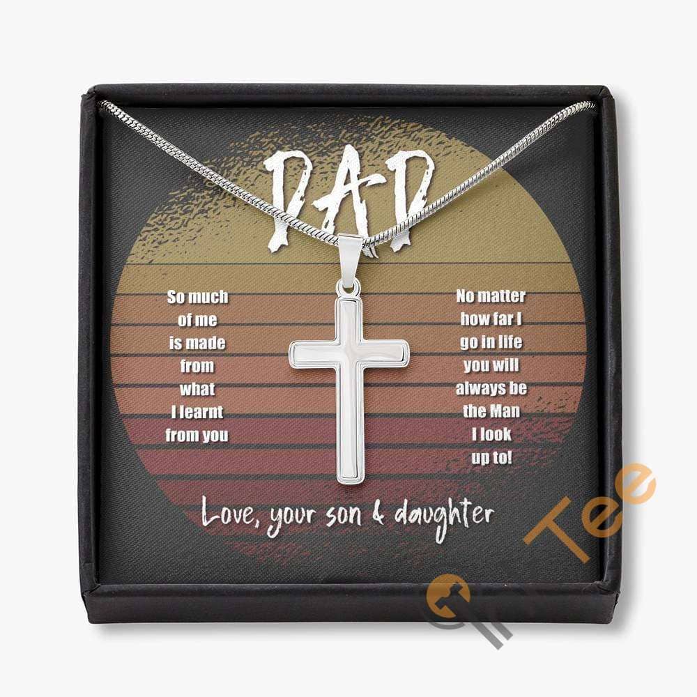 Dad Fathers Day Gift From Son And Daughter Personalized Cross Father'S Birthday Necklace Personalized Gifts